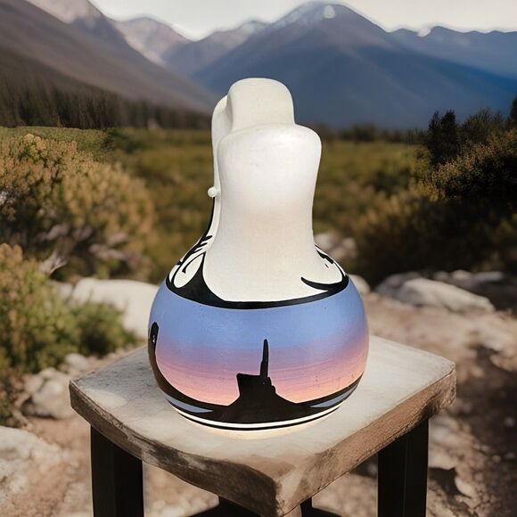 Benally Dine Navajo Pottery Wedding Vase Native American Artist Desert Scene 6" - Picture 3 of 10